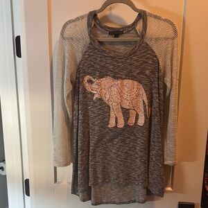 Signature Studio Gray and Cream Elephant Top